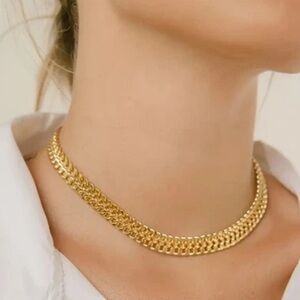 18K Gold coated on Titanium Steel Doble Ring Necklace Herringbone Womens Jewelry